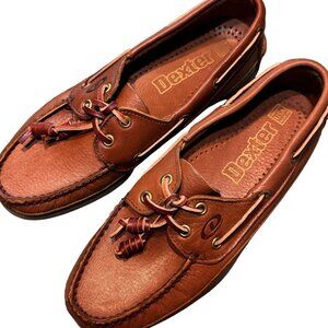 Dexter Mens Navigator II Boat Shoes 7.5M Tan Waxy Leather Casual Deck Loafers